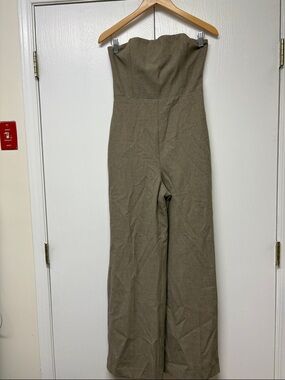 Aritzia Strapless taupeWide-Leg Jumpsuit